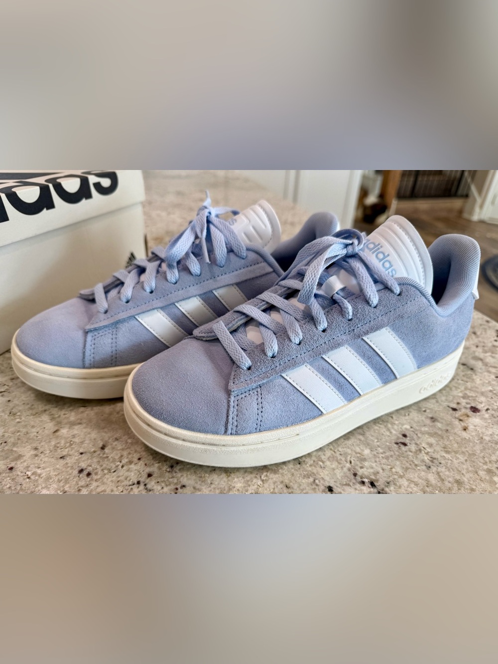 Adidas Grand Court Alpha Light Blue Suede Sneakers with White Stripes - Picture 9 of 11